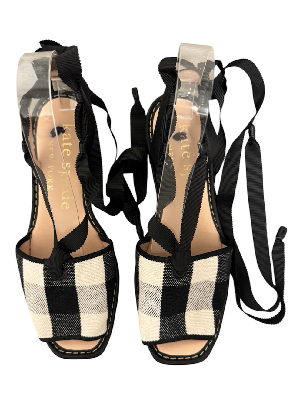 KATE SPADE Women's Maggie Square Toe Checkered Fabric Sandals, 6.5 - Picture 8 of 10